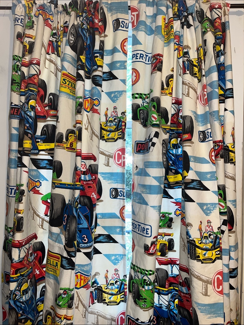 Vintage Formula One race car curtains